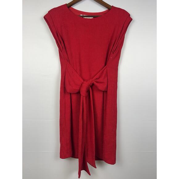 Emily McCarthy Bateau Neckline Waist bow ties Padded Shoulders Red Dress Sz XS - Picture 2 of 11